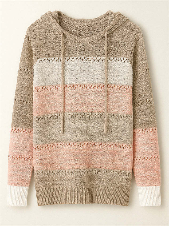 Women's Casual Color Block Pullover Hooded Sweaters