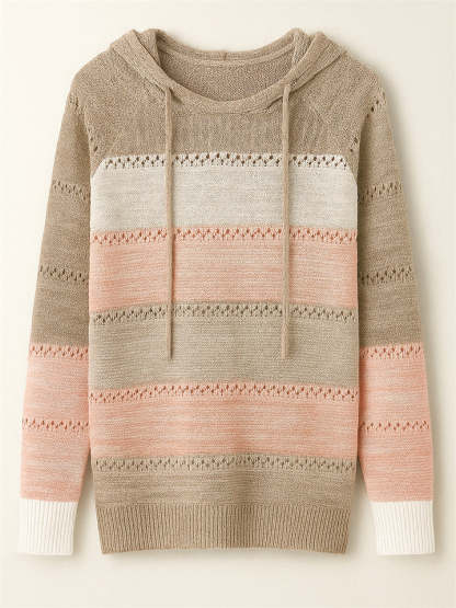 Women's Casual Color Block Pullover Hooded Sweaters