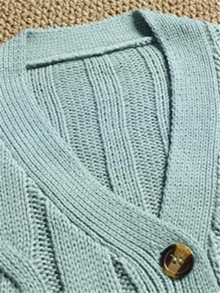 Women's Solid Color Ribbed Knit Button Up Cardigan Sweater with Pockets