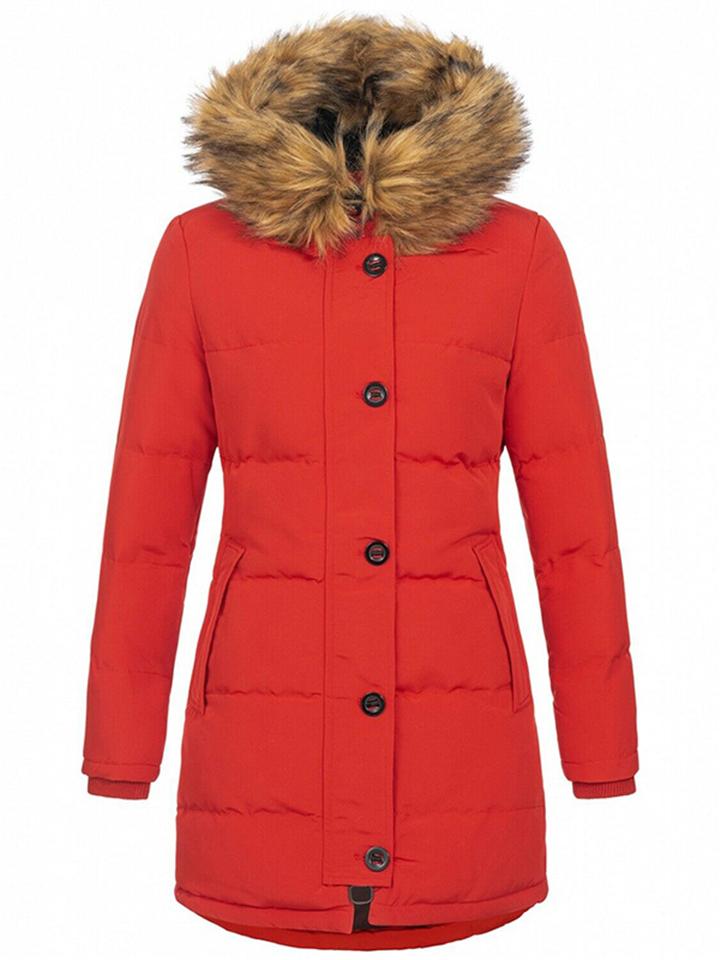 Women's Winter Solid Color Mid-Length Zip up Hooded Coat