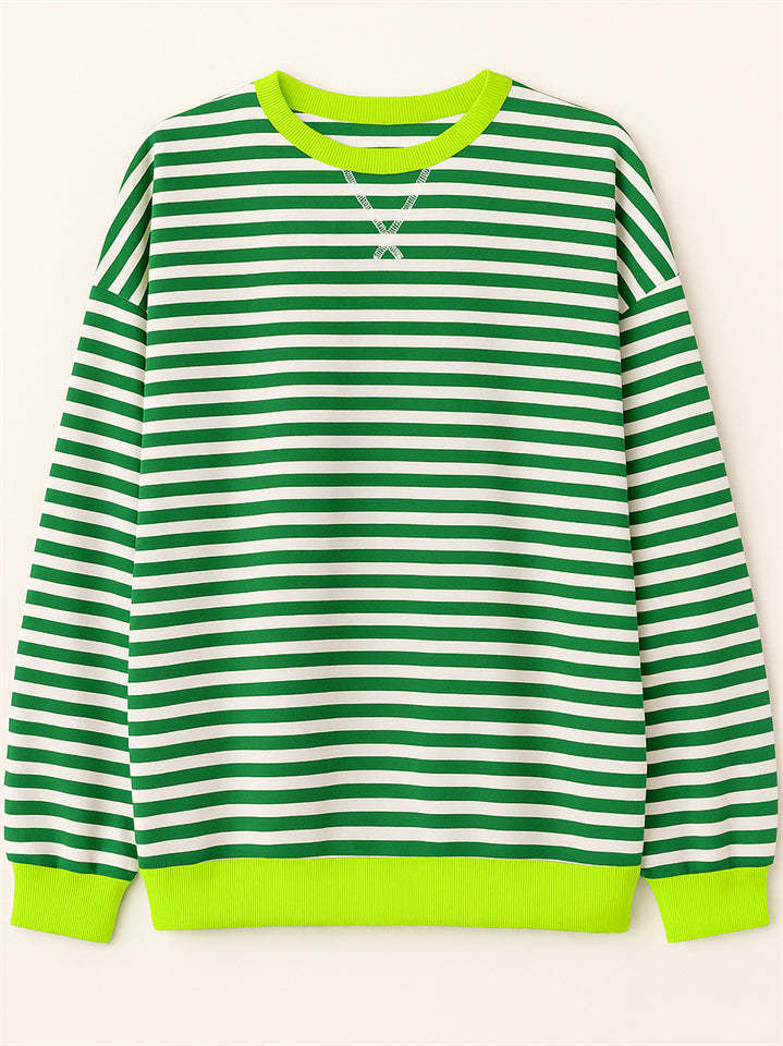 Women's Autumn Stylish Long Sleeved Contrast Color Striped Sweatshirts
