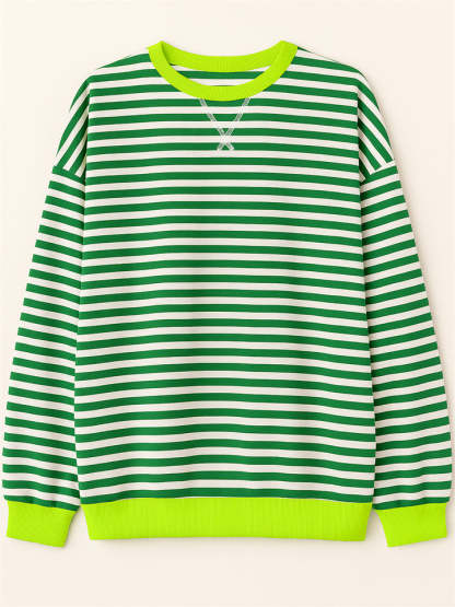 Women's Autumn Stylish Long Sleeved Contrast Color Striped Sweatshirts
