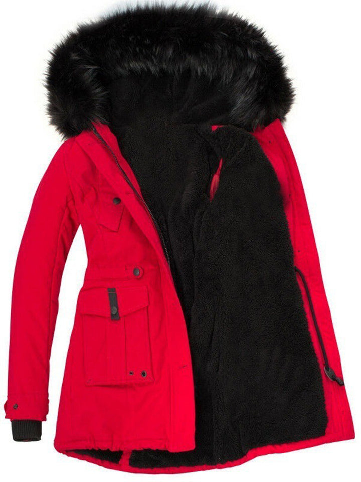 Women's Winter Warm Fleeced Parka Coat with Faux Fur Hood