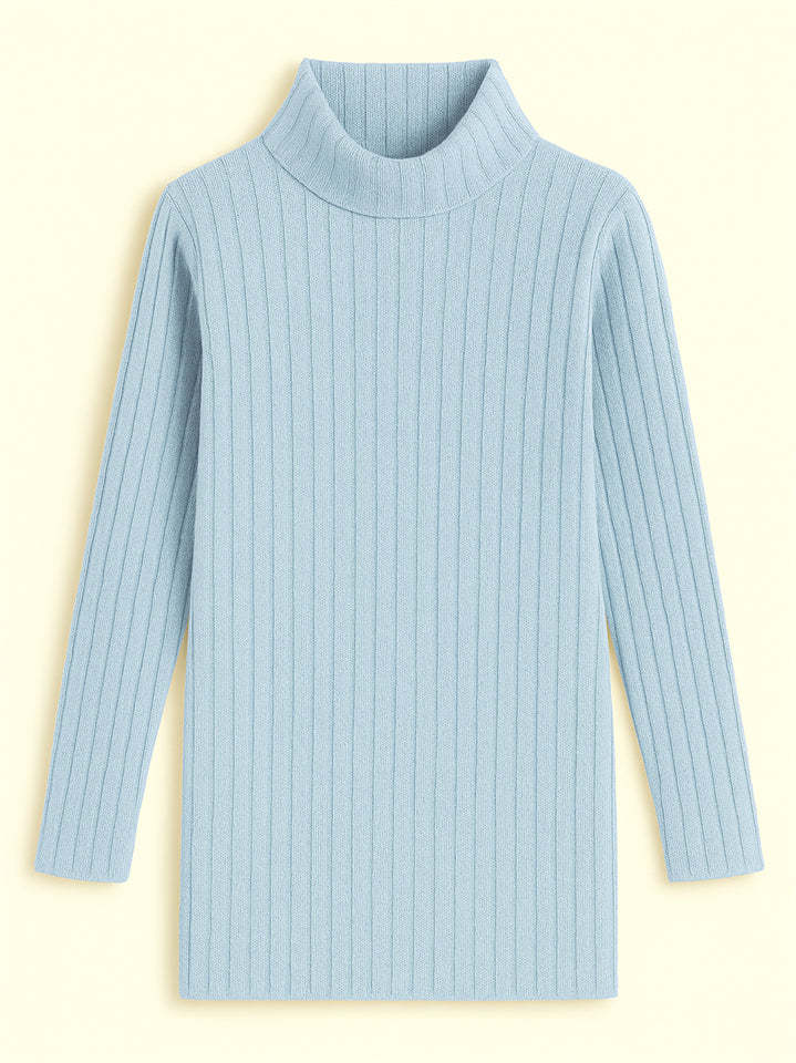 Ladies' Fitted High Neck Solid Color Pit Stripe Split Long-sleeved Sweaters