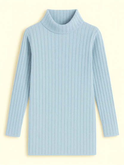 Ladies' Fitted High Neck Solid Color Pit Stripe Split Long-sleeved Sweaters