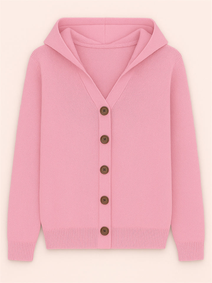 Autumn Candy Color Button Up Long Sleeve Hooded Sweaters for Women