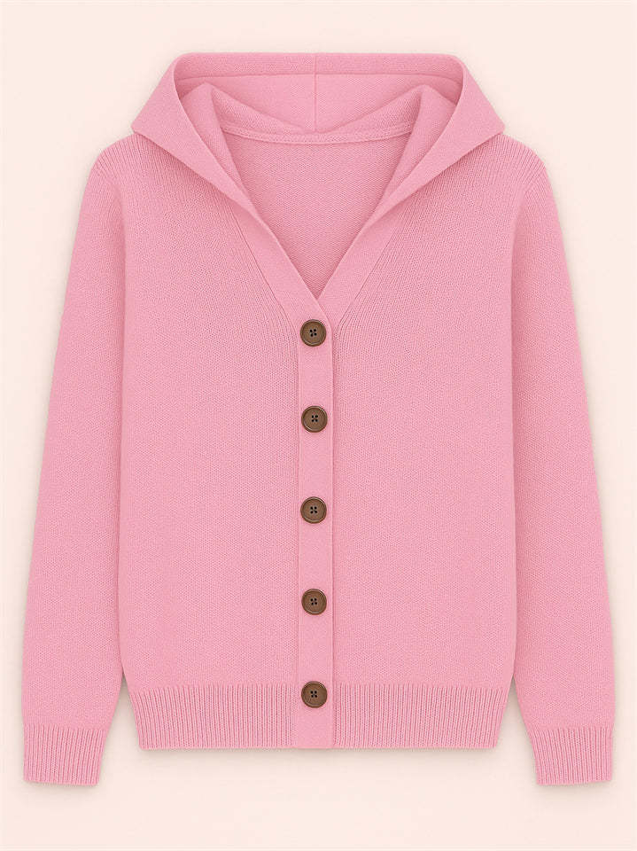 Autumn Candy Color Button Up Long Sleeve Hooded Sweaters for Women