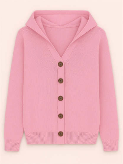 Autumn Candy Color Button Up Long Sleeve Hooded Sweaters for Women