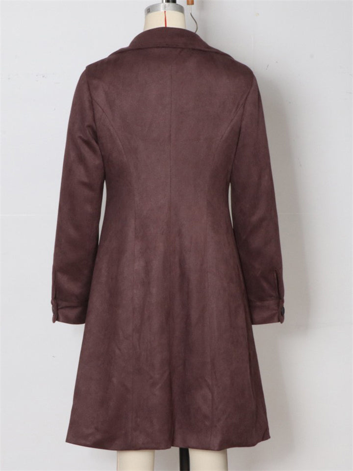 Vintage Autumn Faux Suede Single Breasted Midi Coats for Women