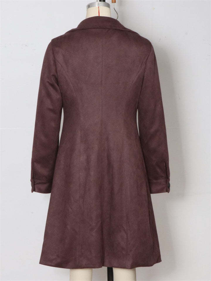 Vintage Autumn Faux Suede Single Breasted Midi Coats for Women