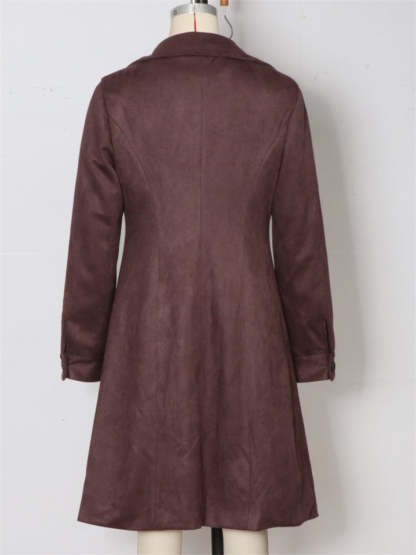 Vintage Autumn Faux Suede Single Breasted Midi Coats for Women