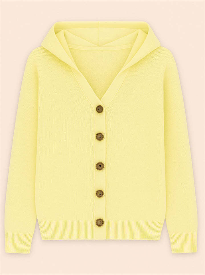 Autumn Candy Color Button Up Long Sleeve Hooded Sweaters for Women