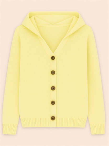 Autumn Candy Color Button Up Long Sleeve Hooded Sweaters for Women