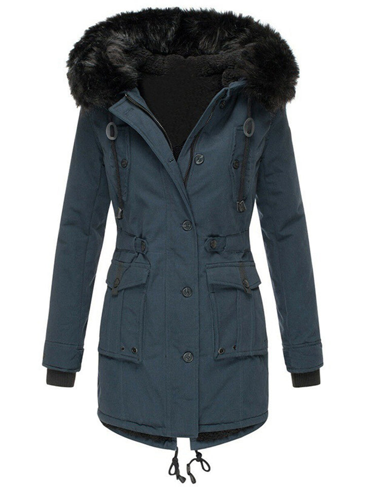 Women's Winter Warm Fleeced Parka Coat with Faux Fur Hood