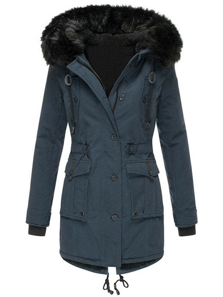 Women's Winter Warm Fleeced Parka Coat with Faux Fur Hood