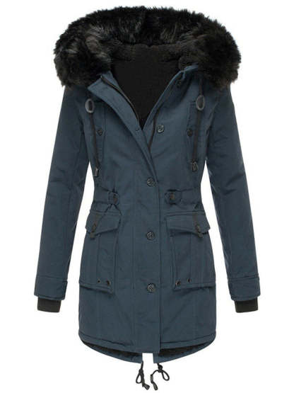 Women's Winter Warm Fleeced Parka Coat with Faux Fur Hood