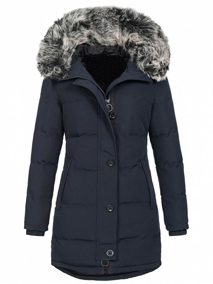 Women's Winter Solid Color Mid-Length Zip up Hooded Coat
