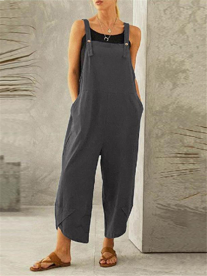 Women's Casual Solid Color Strap Dungarees Overall Cropped Jumpsuits