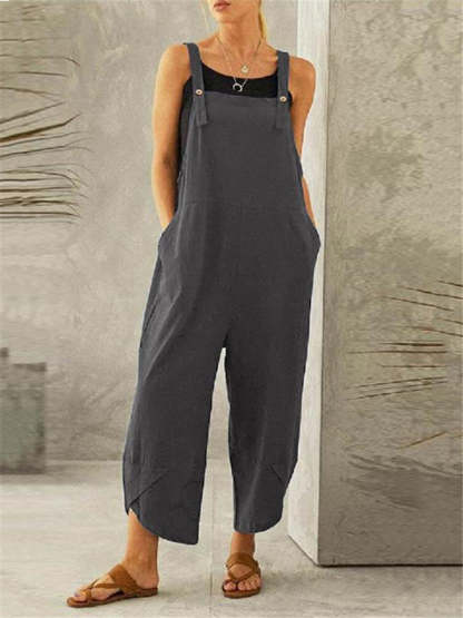 Women's Casual Solid Color Strap Dungarees Overall Cropped Jumpsuits