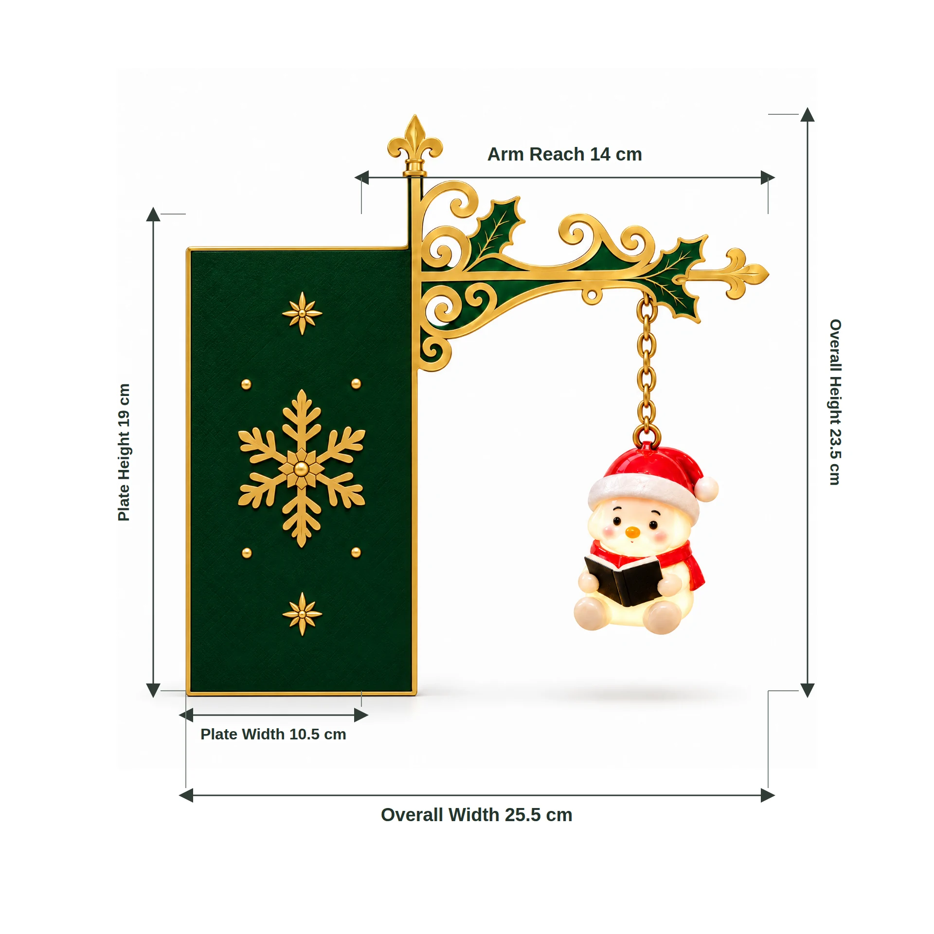 Product dimension diagram for the Christmas bookshelf Santa decoration