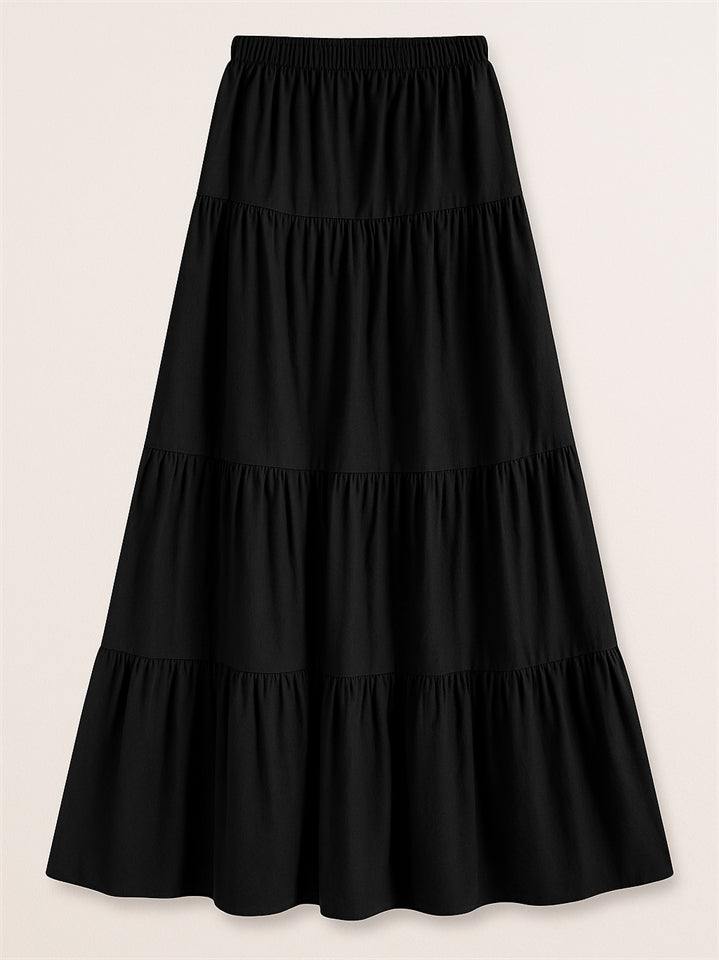 Women's Vintage Casual Elastic Waist Ruffle Maxi Length Skirts