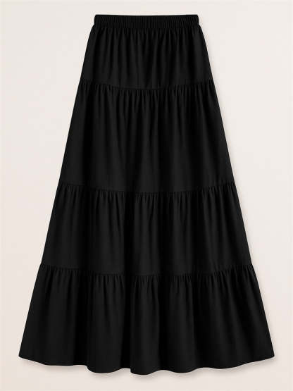 Women's Vintage Casual Elastic Waist Ruffle Maxi Length Skirts