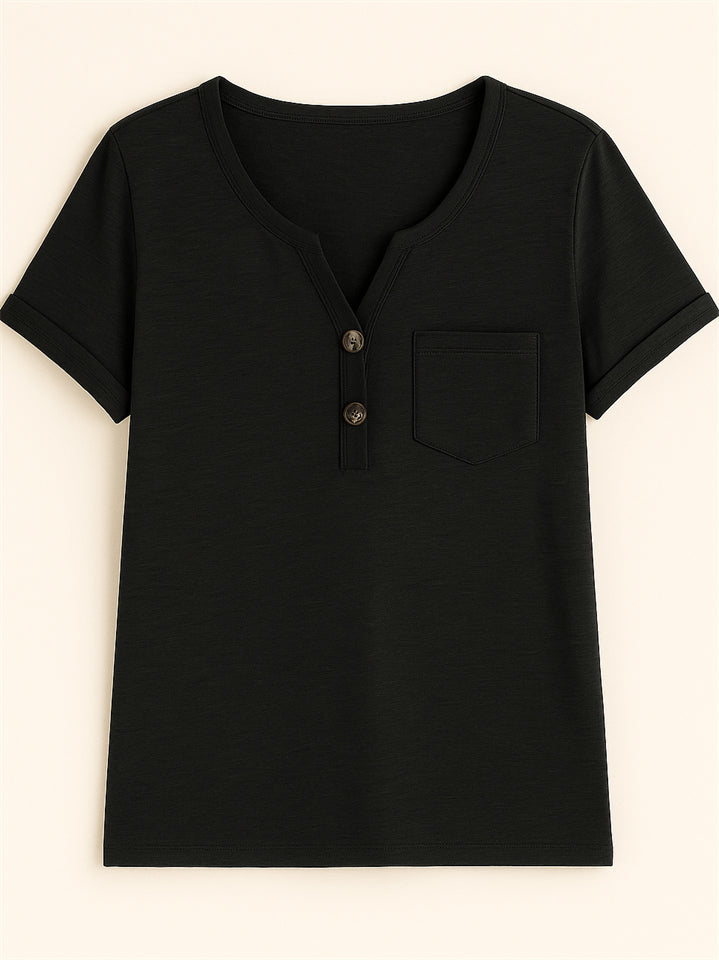 Women's Summer Casual V Neck Buttons Pullover Short Sleeve Shirts