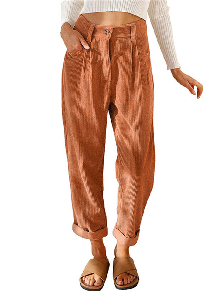 Women's Simple Solid Color High Waist Corduroy Pants