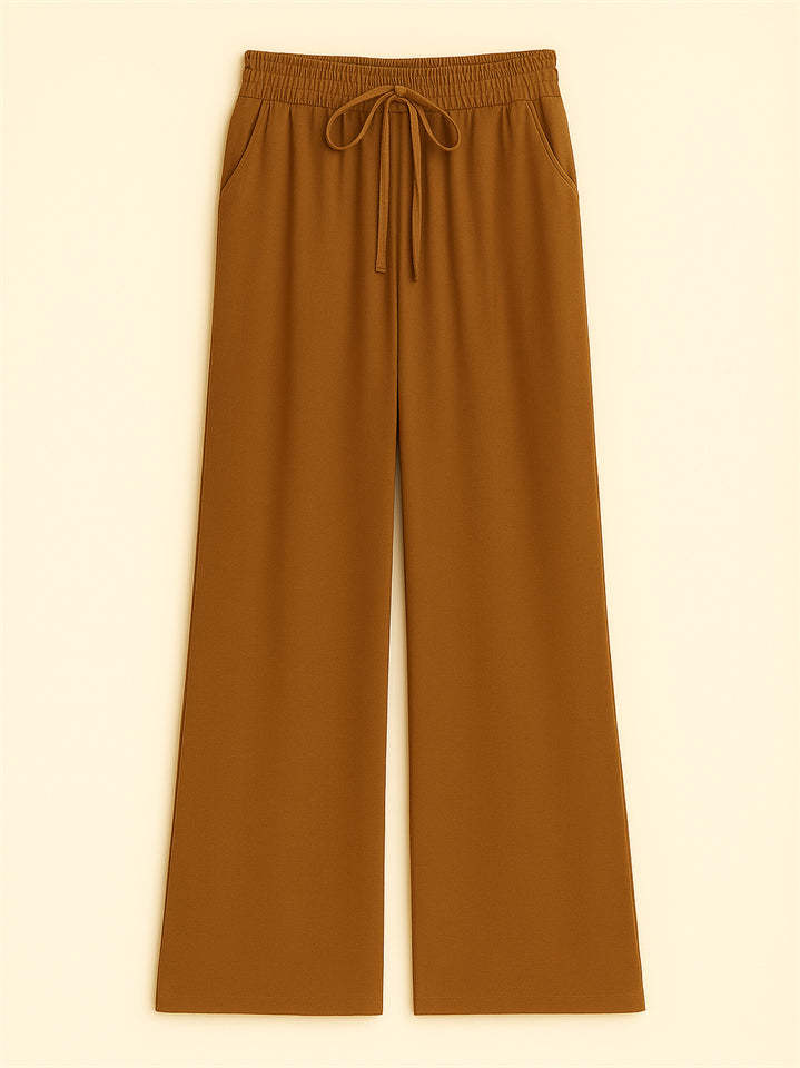 Women's High Waist Solid Color Drawstring Wide Leg Flared Pants