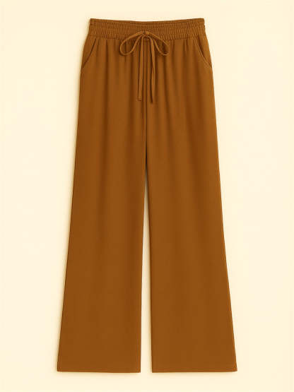 Women's High Waist Solid Color Drawstring Wide Leg Flared Pants