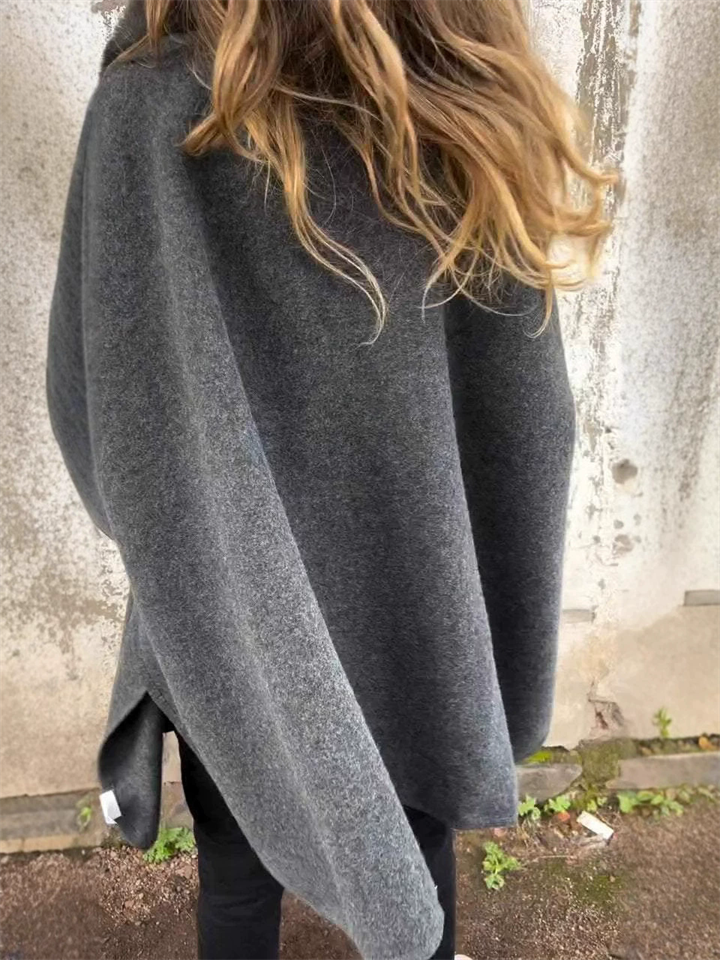 Ladies Autumn Solid Color Long-sleeved Faux Fur Collar Cloak Coats