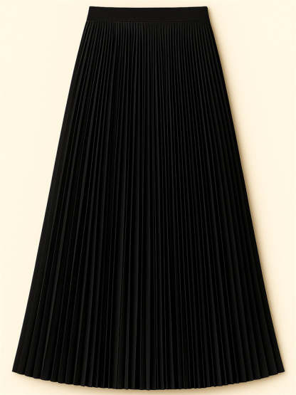 Women's Solid Color Mid-waist Pleated Big Hem A-Line Skirts