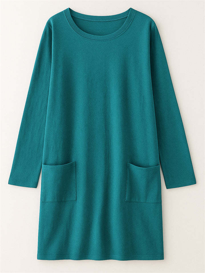 Women's Casual Long Sleeve Round Neck Shirts with Pockets