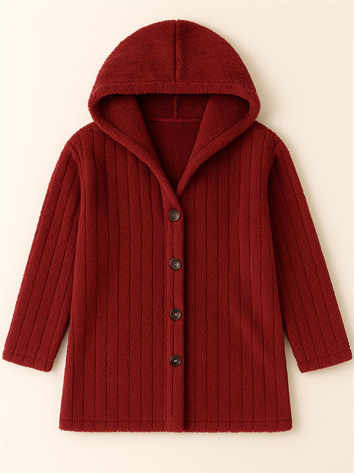Casual Winter Solid Color Pit Stripe Hooded Fleece Coats