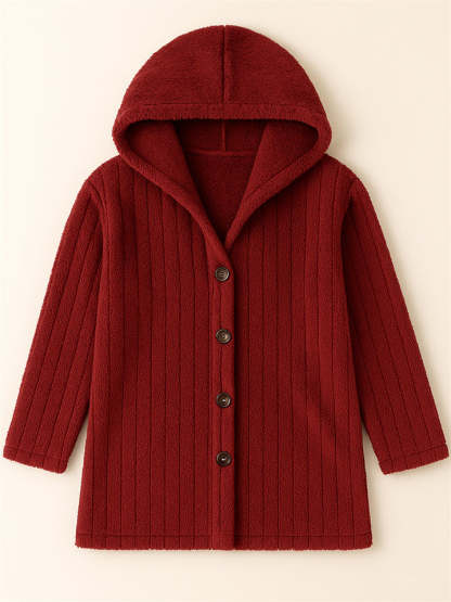 Casual Winter Solid Color Pit Stripe Hooded Fleece Coats
