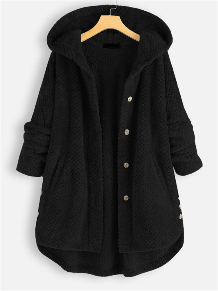 Women's Autumn Fleeced Solid Color Loose Hooded Coats