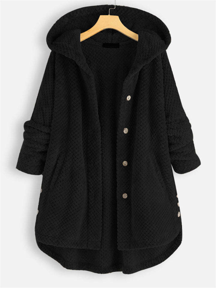 Women's Autumn Fleeced Solid Color Loose Hooded Coats