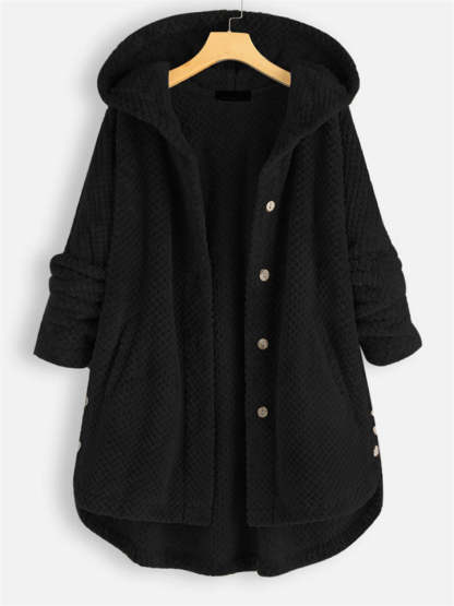 Women's Autumn Fleeced Solid Color Loose Hooded Coats