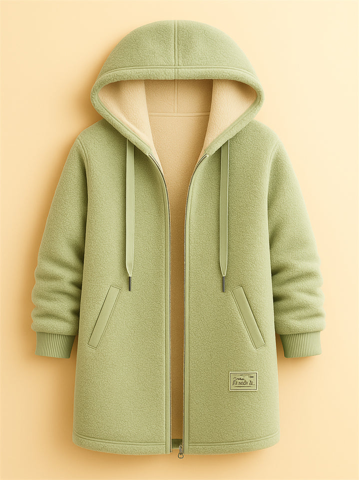 Women's Simple Zip Up Mid-Length Hooded Fleece Coats