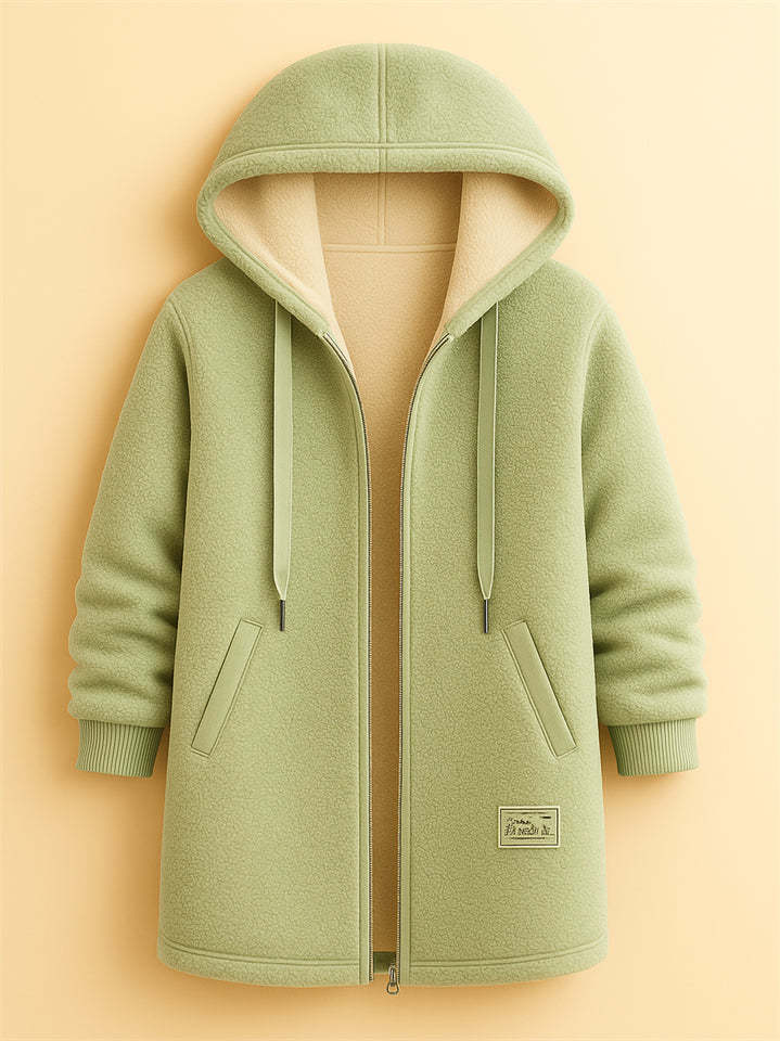 Women's Simple Zip Up Mid-Length Hooded Fleece Coats