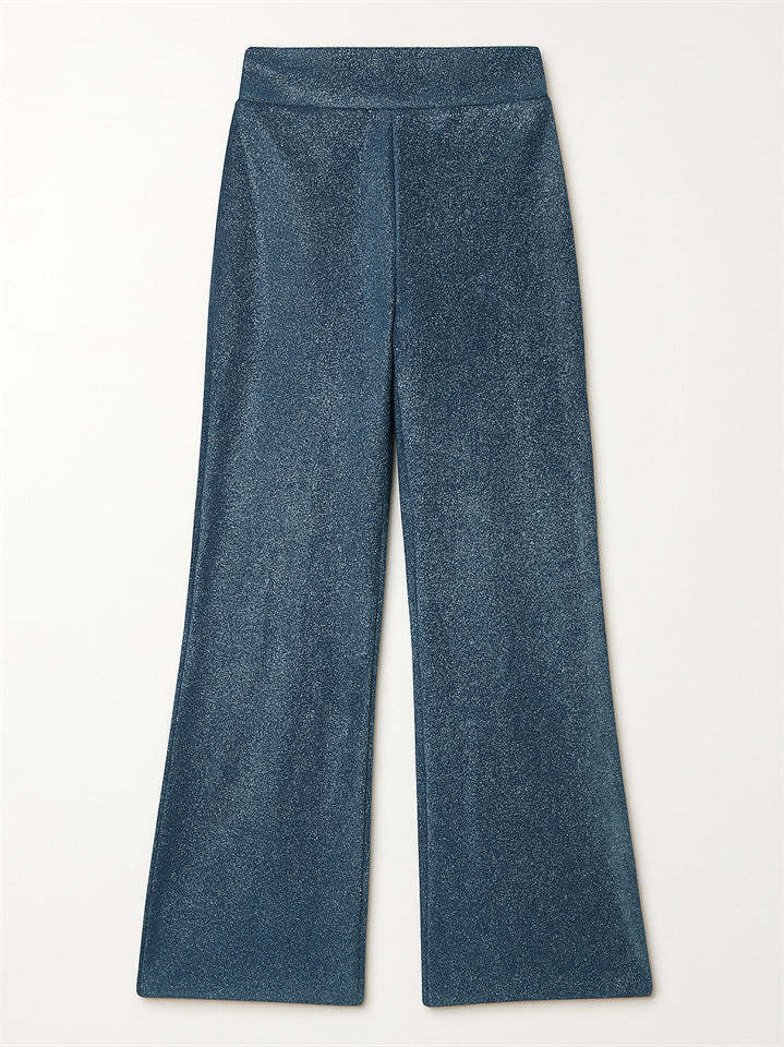 High Waist Bling Solid Color Wide Leg Pants for Women