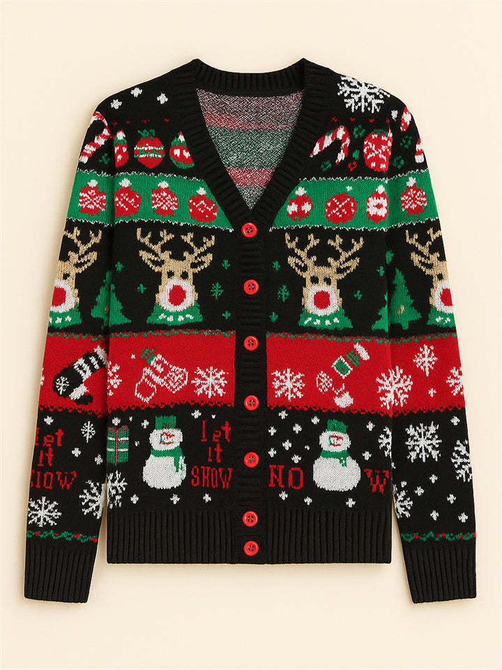 Women's Autumn Snowman Elk V Neck Long Sleeve Cardigan Christmas Sweaters