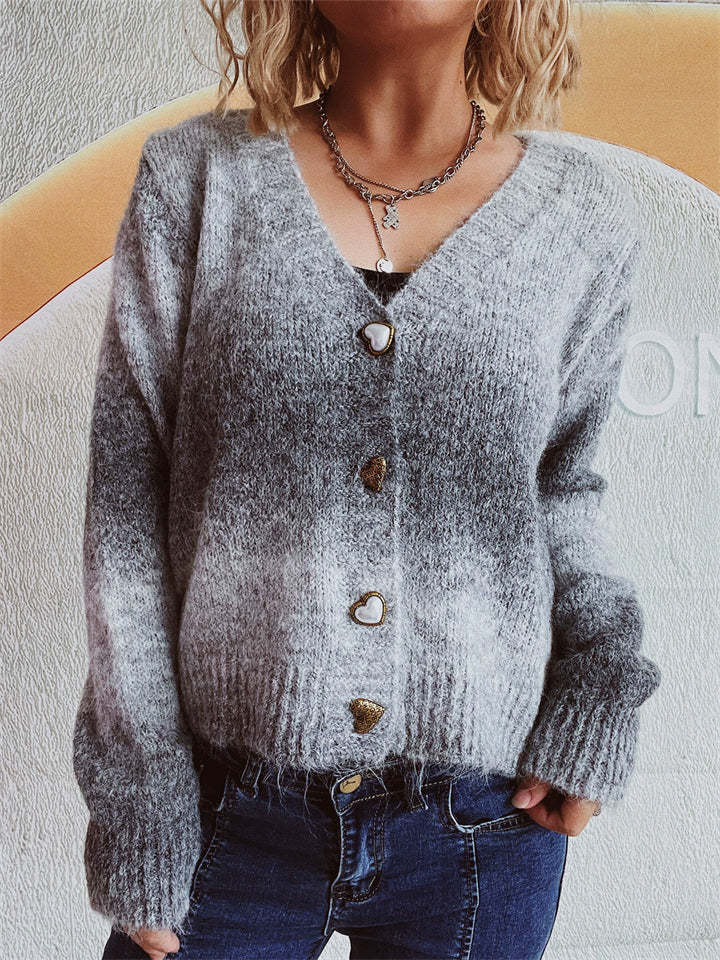 Trendy Gradient Color Long Sleeve Cardigan Sweaters for Women