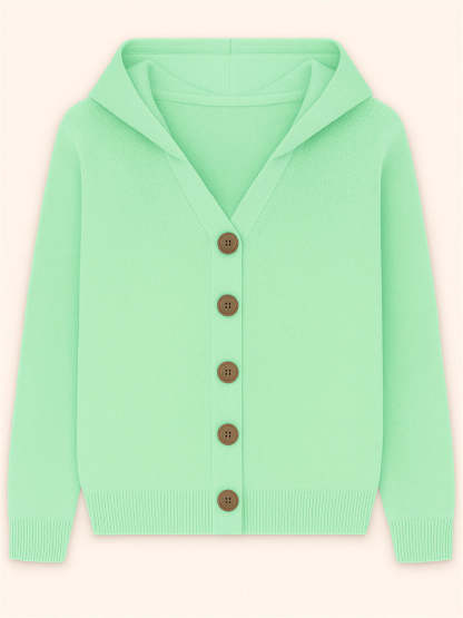 Autumn Candy Color Button Up Long Sleeve Hooded Sweaters for Women