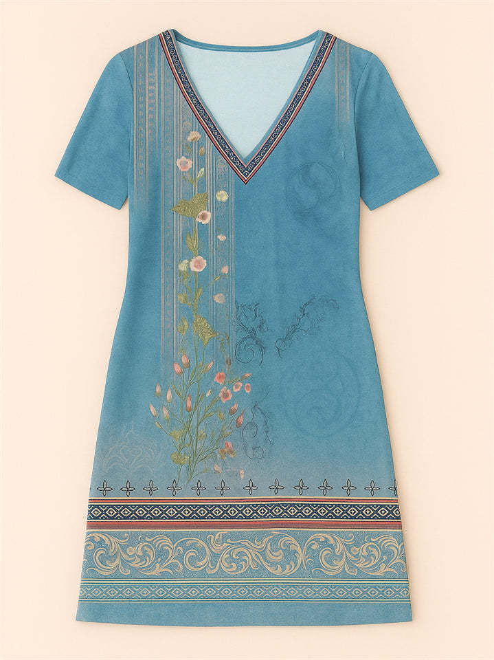 Women's Casual V Neck Holiday Style Floral Printed Dresses