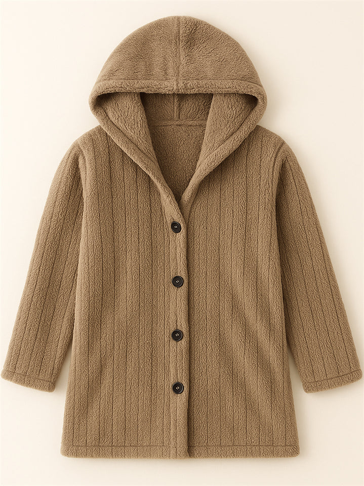 Casual Winter Solid Color Pit Stripe Hooded Fleece Coats