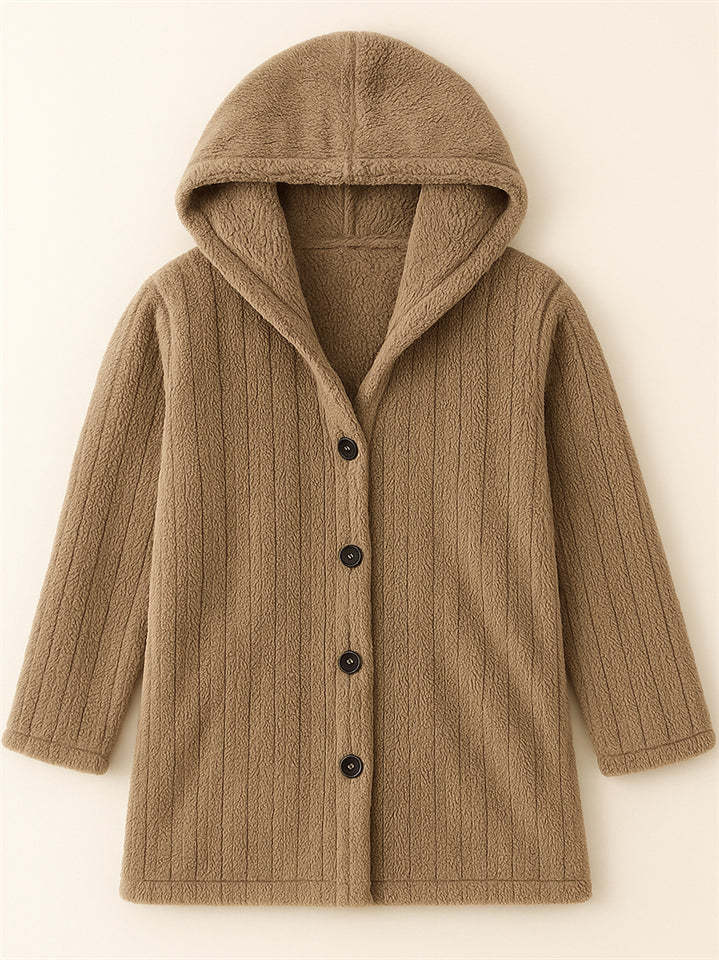 Casual Winter Solid Color Pit Stripe Hooded Fleece Coats