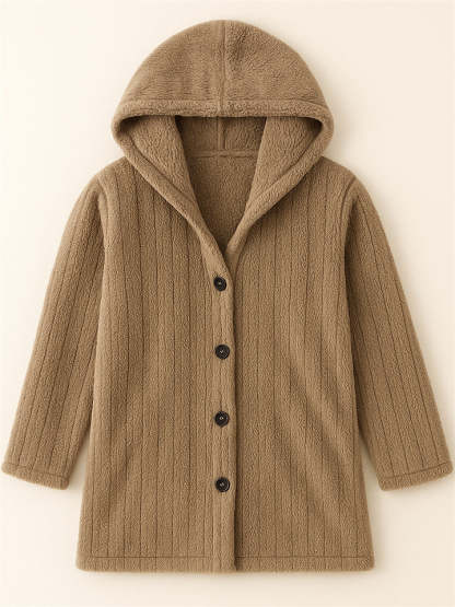 Casual Winter Solid Color Pit Stripe Hooded Fleece Coats