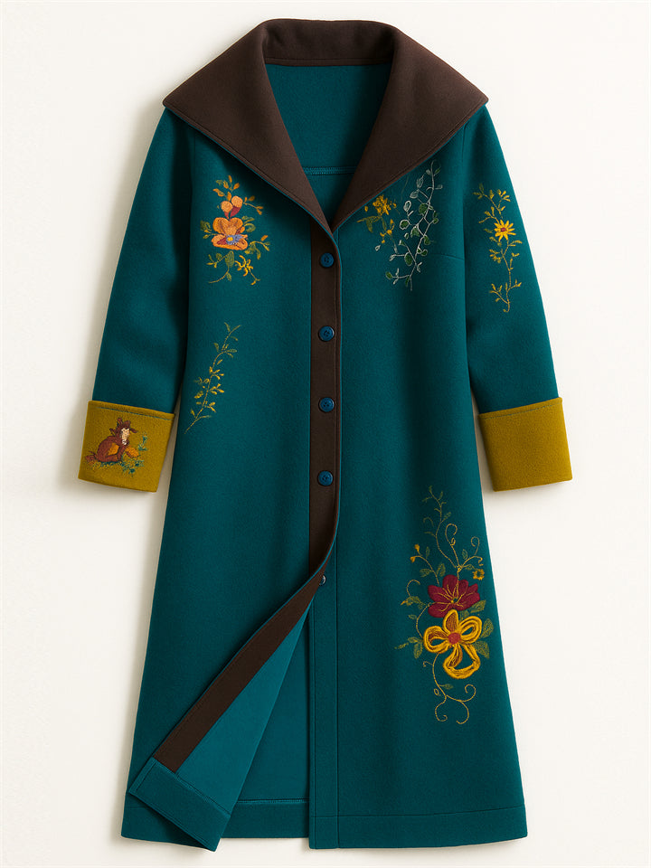 Women's Vintage Floral Printed Button Up Long Sleeve Coat