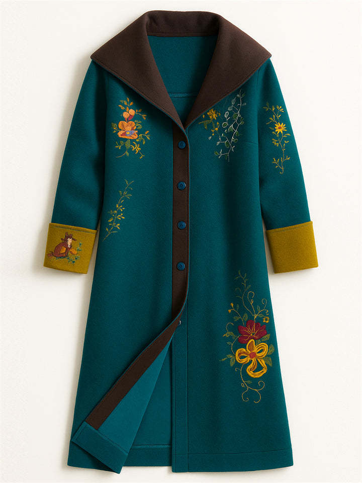 Women's Vintage Floral Printed Button Up Long Sleeve Coat